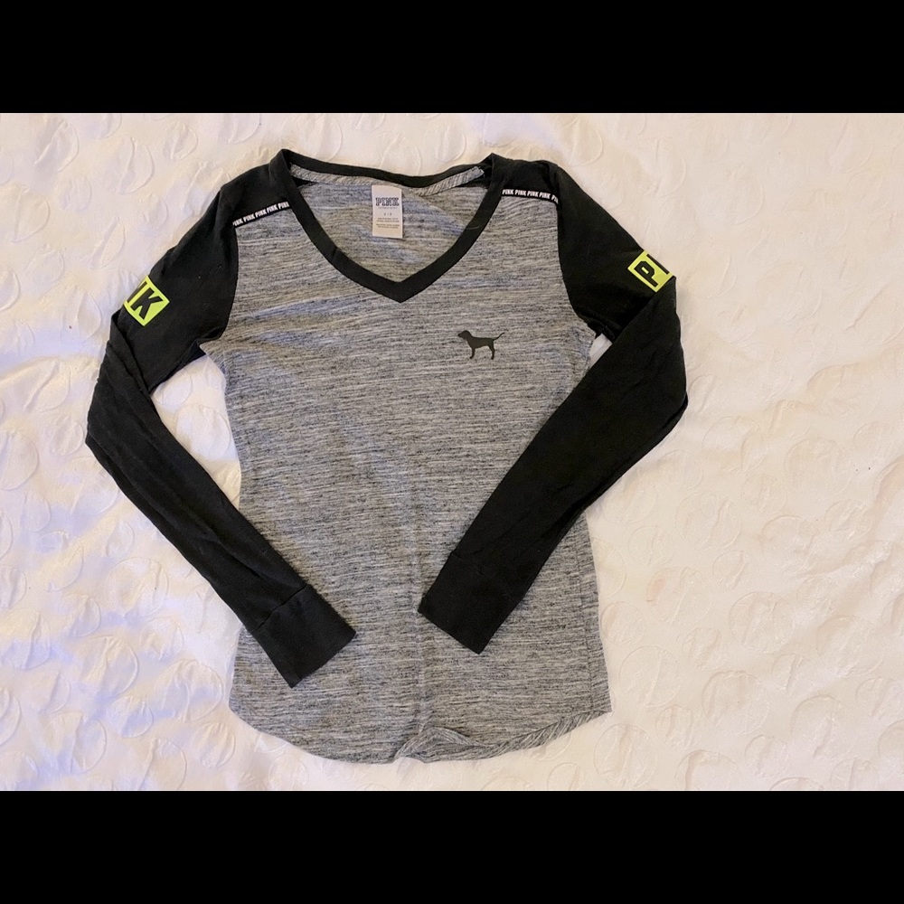 Pink long sleeve v neck t-shirt